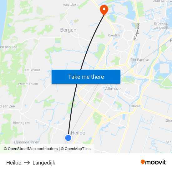 Heiloo to Langedijk map