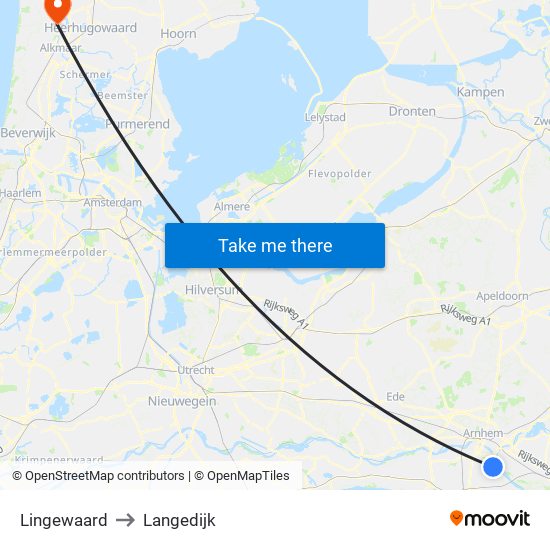 Lingewaard to Langedijk map