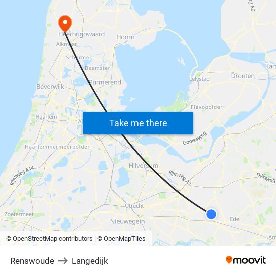 Renswoude to Langedijk map