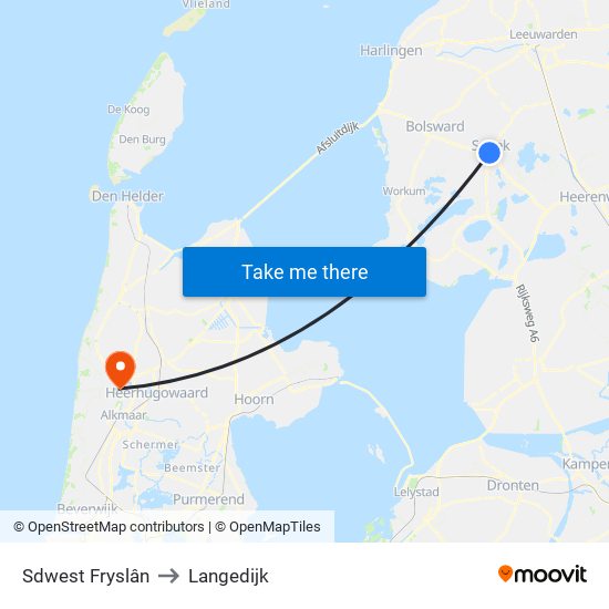 Sdwest Fryslân to Langedijk map