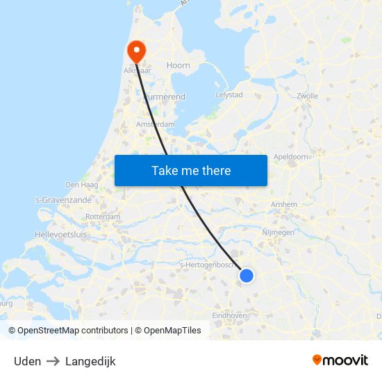 Uden to Langedijk map