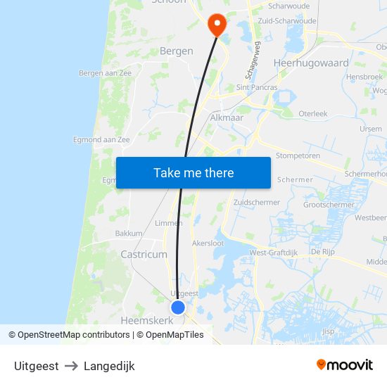 Uitgeest to Langedijk map