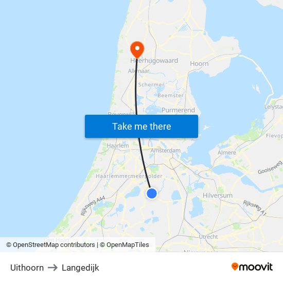 Uithoorn to Langedijk map