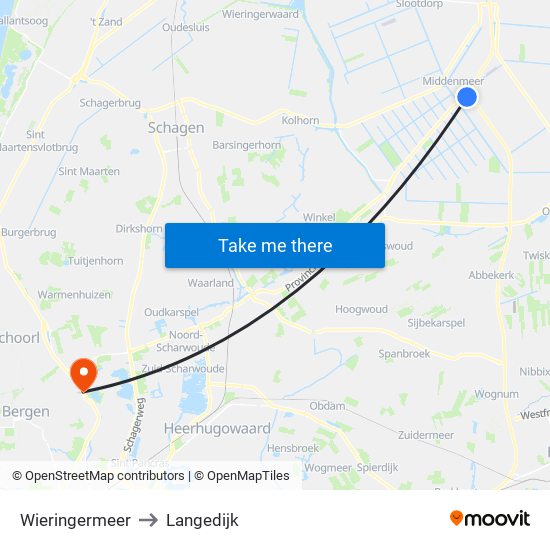 Wieringermeer to Langedijk map