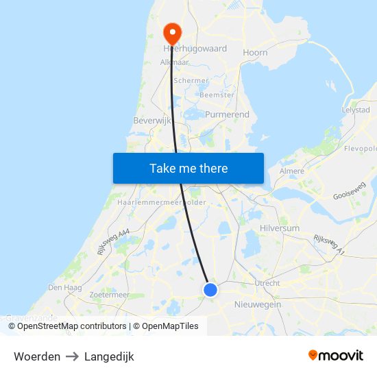 Woerden to Langedijk map