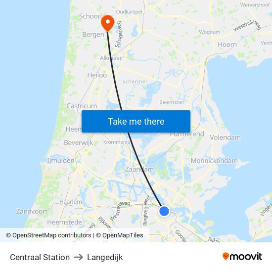 Centraal Station to Langedijk map