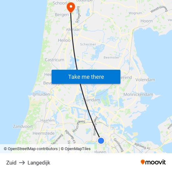 Zuid to Langedijk map