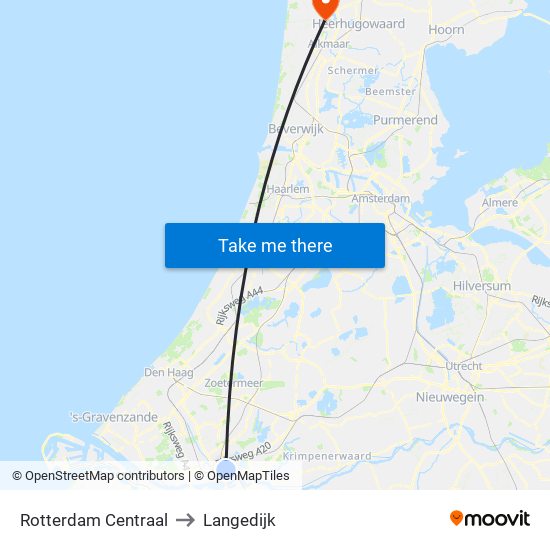 Rotterdam Centraal to Langedijk map