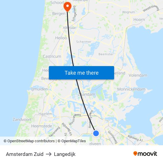 Amsterdam Zuid to Langedijk map