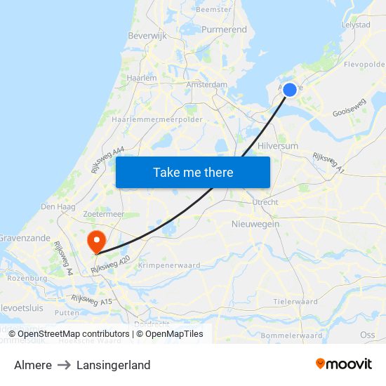 Almere to Lansingerland map
