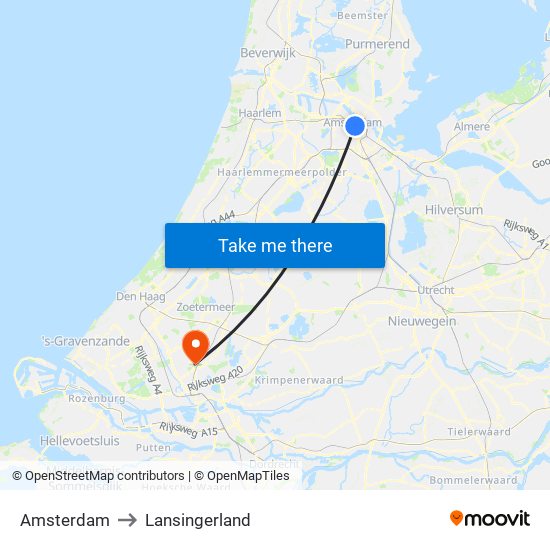 Amsterdam to Lansingerland map