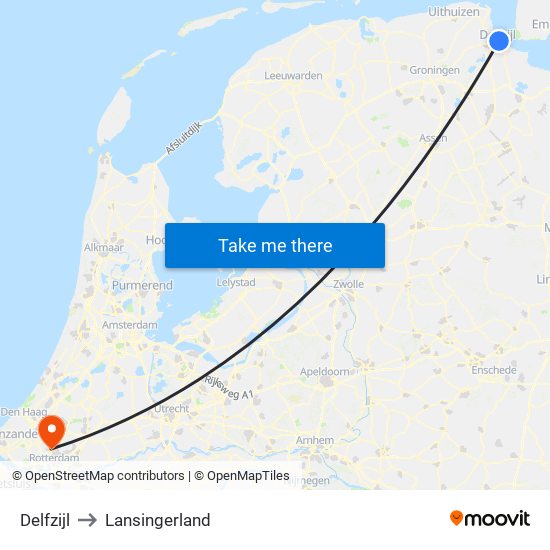 Delfzijl to Lansingerland map