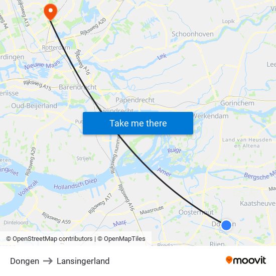 Dongen to Lansingerland map