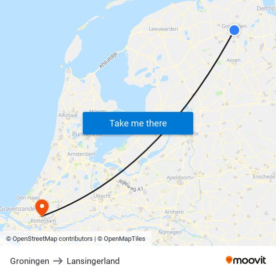 Groningen to Lansingerland map