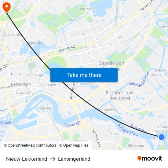 Nieuw-Lekkerland to Lansingerland map