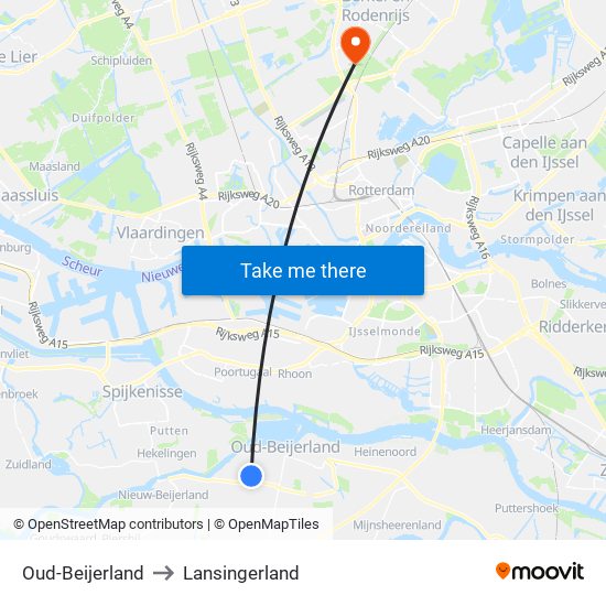 Oud-Beijerland to Lansingerland map