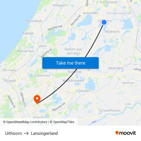 Uithoorn to Lansingerland map