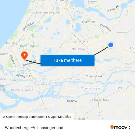 Woudenberg to Lansingerland map