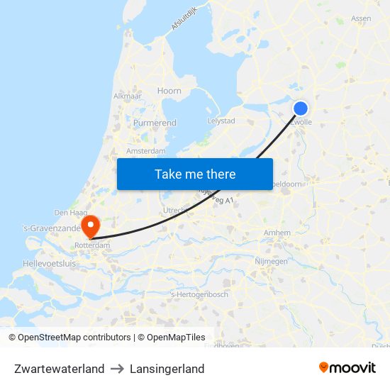 Zwartewaterland to Lansingerland map