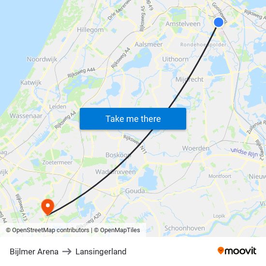 Bijlmer Arena to Lansingerland map