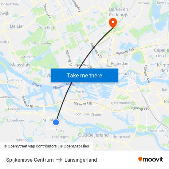 Spijkenisse Centrum to Lansingerland map