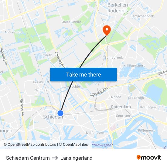 Schiedam Centrum to Lansingerland map