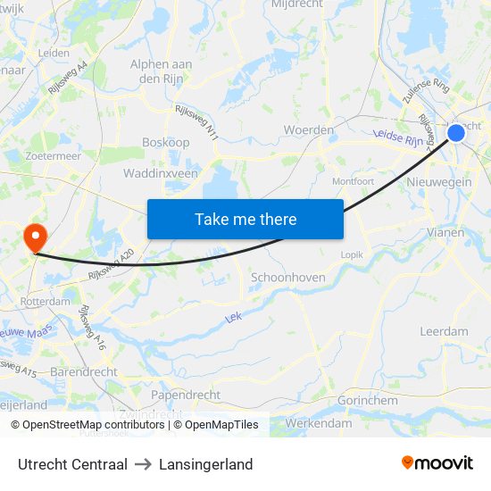 Utrecht Centraal to Lansingerland map