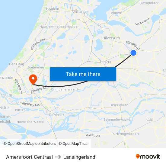 Amersfoort Centraal to Lansingerland map