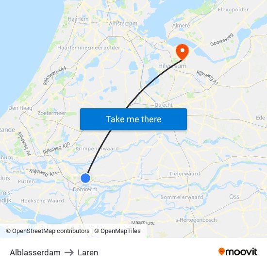 Alblasserdam to Laren map