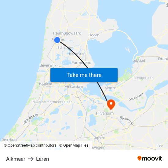 Alkmaar to Laren map