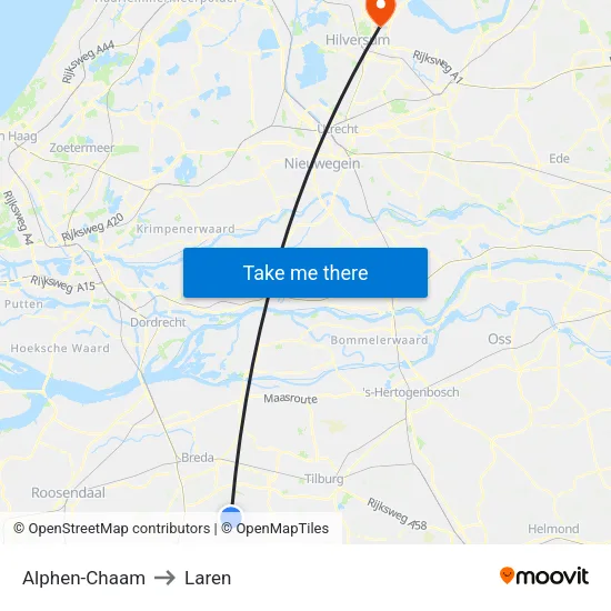 Alphen-Chaam to Laren map