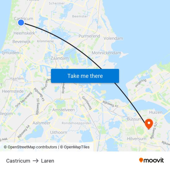 Castricum to Laren map