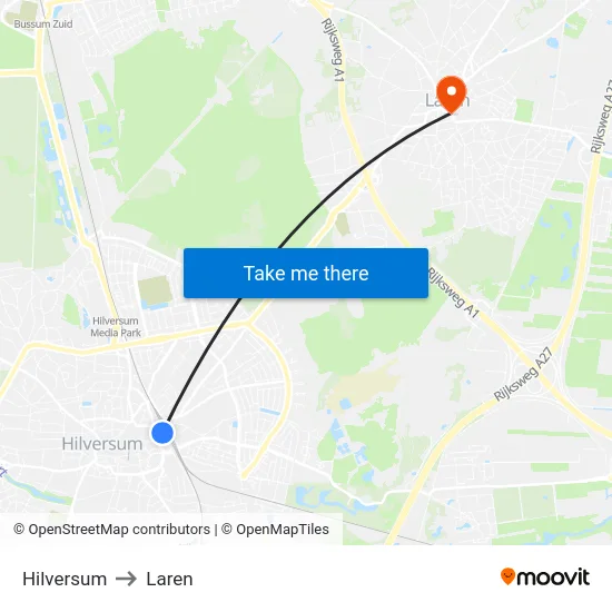 Hilversum to Laren map