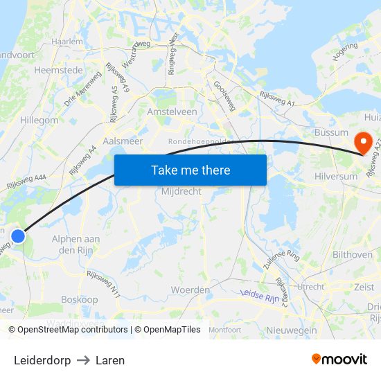 Leiderdorp to Laren map