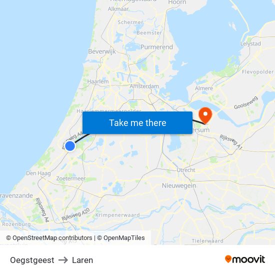 Oegstgeest to Laren map