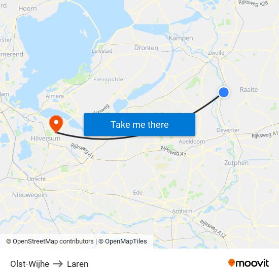 Olst-Wijhe to Laren map