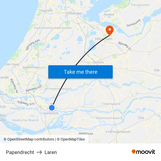 Papendrecht to Laren map