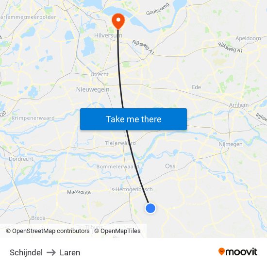 Schijndel to Laren map