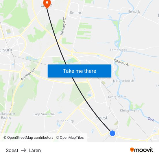 Soest to Laren map