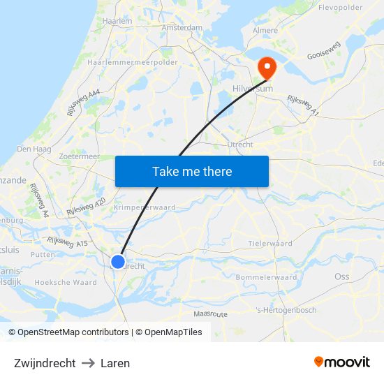 Zwijndrecht to Laren map