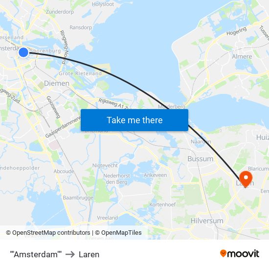 ""Amsterdam"" to Laren map