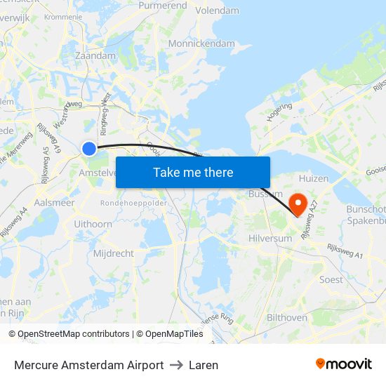 Mercure Amsterdam Airport to Laren map
