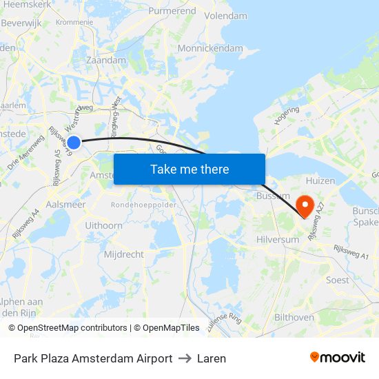 Park Plaza Amsterdam Airport to Laren map
