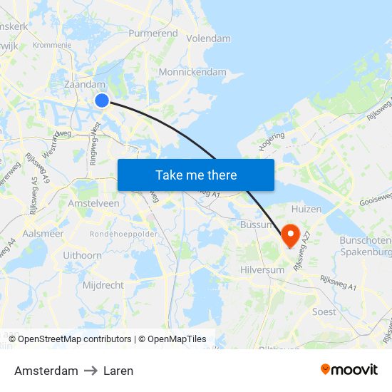 Amsterdam to Laren map