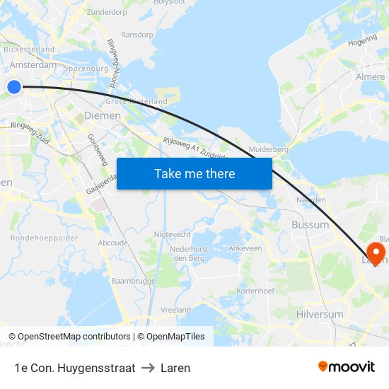 1e Con. Huygensstraat to Laren map