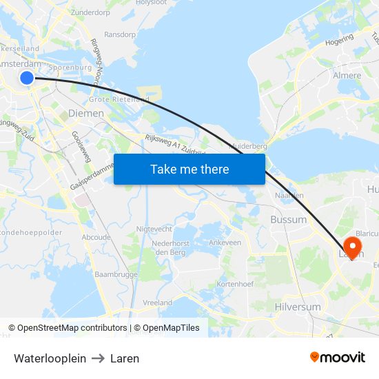 Waterlooplein to Laren map