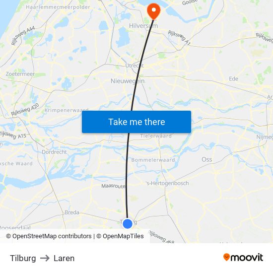 Tilburg to Laren map