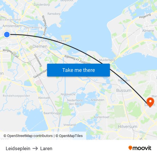 Leidseplein to Laren map