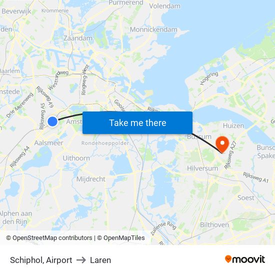 Schiphol, Airport to Laren map