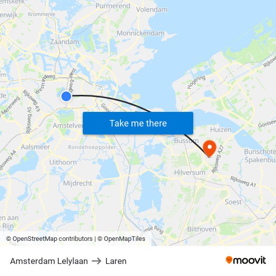 Amsterdam Lelylaan to Laren map